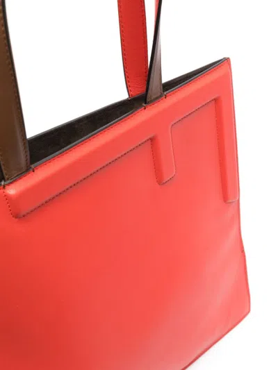 Fendi Leather Tote Medium Colour-block Design In Red