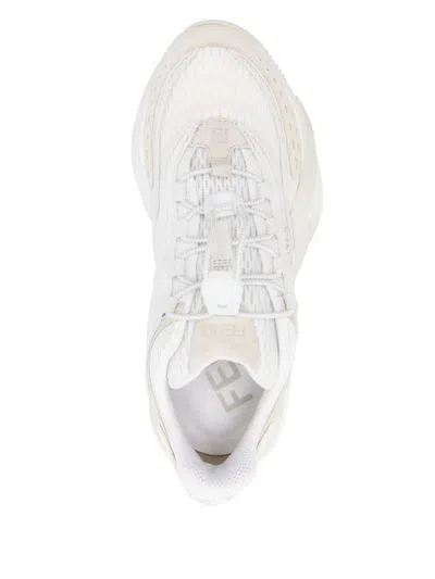 Fendi Sneaker Flow White Beige Embossed Logo In Multi