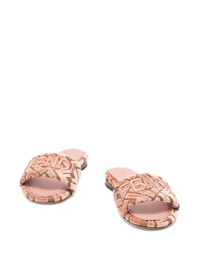 Fendi Velvet Slide Ff Open Toe Flat Sole In Animal Print