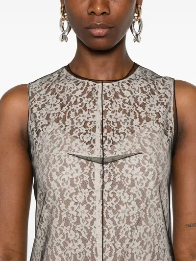 Fendi Sm Dress Black White Lace Flowers In Gray