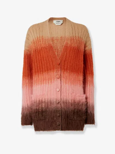 Fendi Gradient Knit Cardigan Featuring Front Pockets In Multi