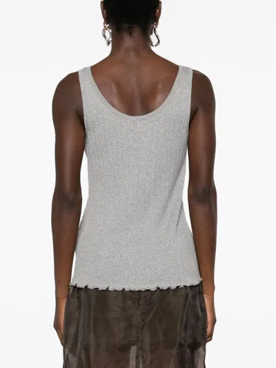 Fendi Women Ribbed Cotton Tank Top In Gray