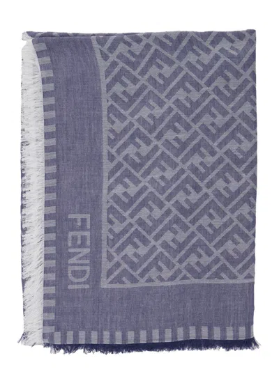 Fendi Women Scialle In Cotone Ff In Blue