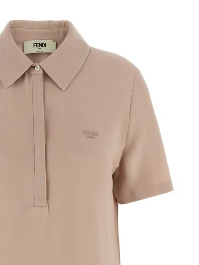 Fendi Polo Silk Shirt Short Sleeves In Pink