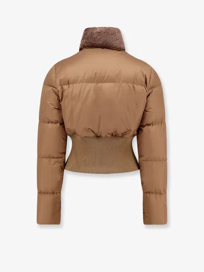 Fendi Short Padded Down Jacket With Shearling Collar Clothing In Brown