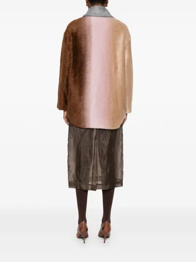 Fendi Wool Coat With Button Embellishments And Pockets In Multi