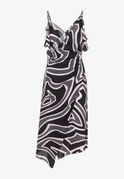 Pucci Spaghetti Strap Asymmetric Hem Dress In Multi