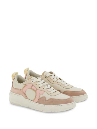 Ferragamo Leather And Suede Sneakers With Rubber Sole In Multi