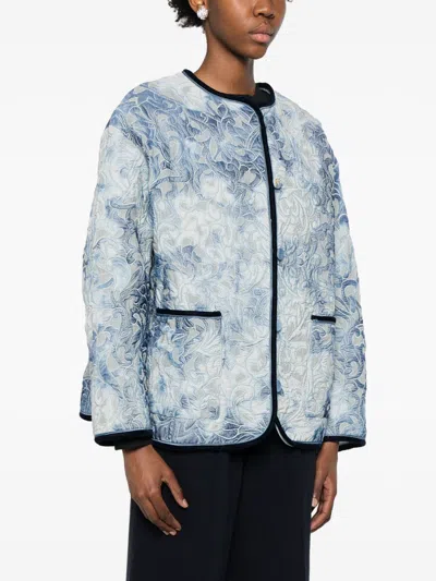 Forte Forte Floral Pattern Cotton Jacket Featuring Pockets In Blue