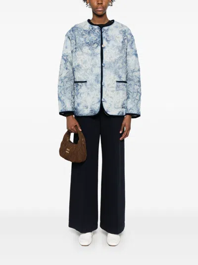 Forte Forte Floral Pattern Cotton Jacket Featuring Pockets In Blue