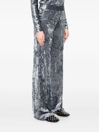 Forte Forte Stretch Velvet Wide Leg Trousers In Gray
