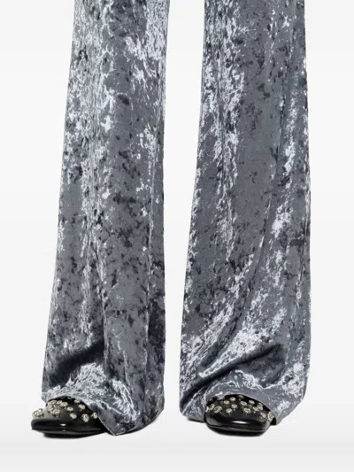 Forte Forte Stretch Velvet Wide Leg Trousers In Gray