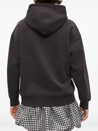 Ganni Oversize Cotton Sweatshirt With Hood And Graphic Print In Brown