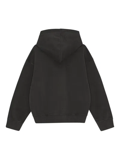 Ganni Oversize Cotton Sweatshirt With Hood And Graphic Print In Brown