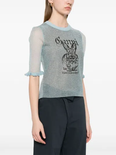 Ganni Sheer Jacquard Top In Blue
