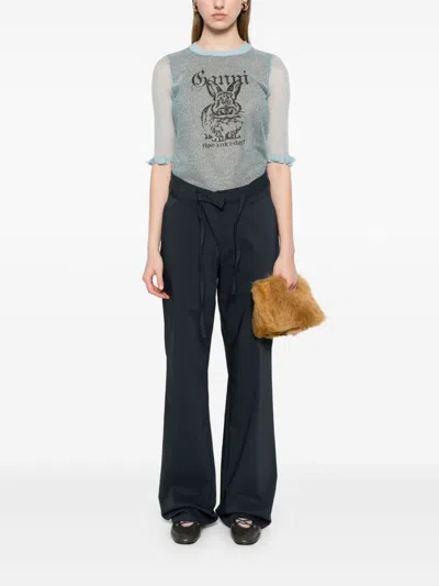 Ganni Sheer Jacquard Top In Blue