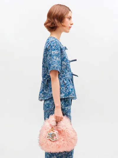 Ganni White Handbag With Adjustable And Removable Shoulder Strap And Top Zip Closure In Ecofur In White