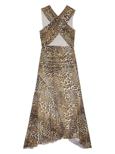 Ganni Women Leopard Print Midi Dress In Multicolor