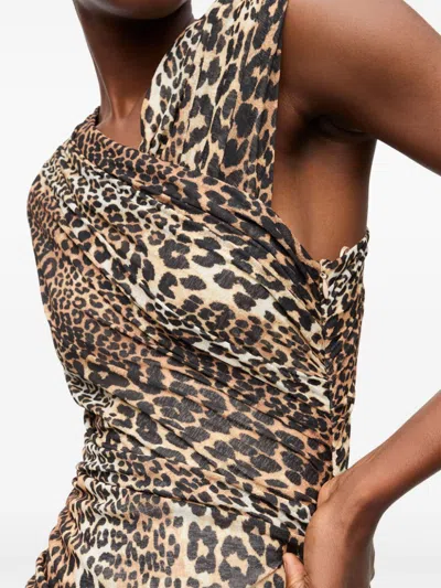 Ganni Women Leopard Print Midi Dress In Multicolor