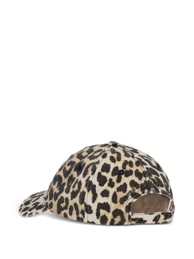 Ganni Leopard-print Canvas Baseball Cap Women In Brown