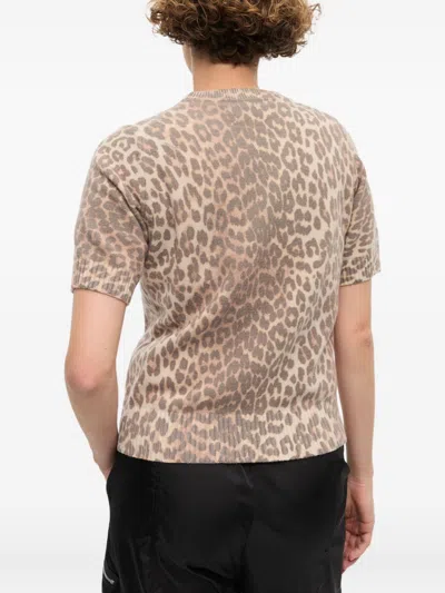 Ganni Leopard Wool T-shirt In Animal Print