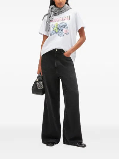 Ganni Women Puppy Print And Logo T-shirt In White