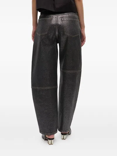 Ganni Wide Leg Trousers Metallic Finish Pockets In Black