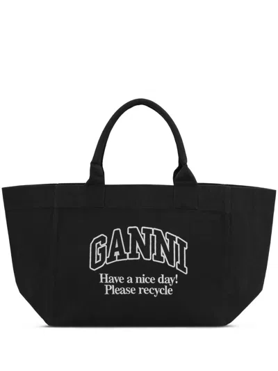 Ganni Women Recycled Cotton Xxl Tote Bag In Black