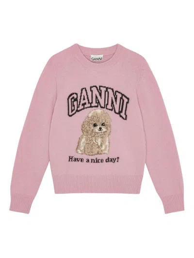 Ganni Poodle Pink Crewneck Jumper In Pink
