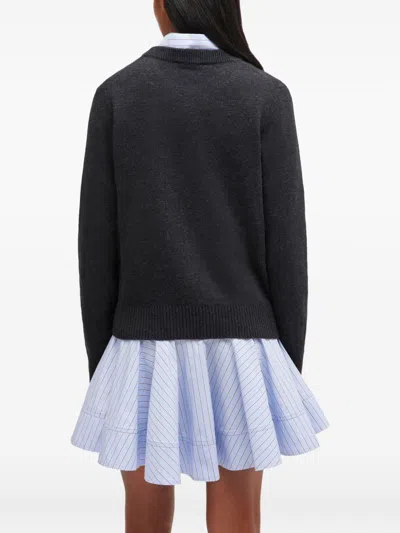 Ganni Playful Puppy Love Graphic Wool Blend Crewneck Sweater In Black