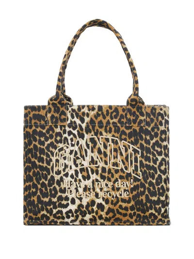 Ganni Women Large Leopard Print Logo Tote Bag In Multi