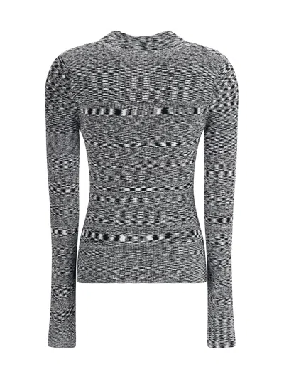 Ganni Black And White Polo Shirt With All-over Space-dye Effect And Button Closure In Fabric Woman In Black