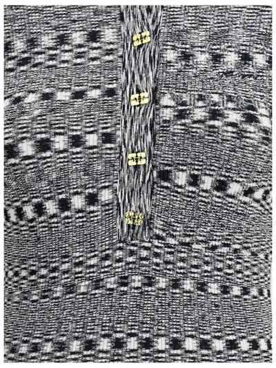 Ganni Black And White Polo Shirt With All-over Space-dye Effect And Button Closure In Fabric Woman In Black