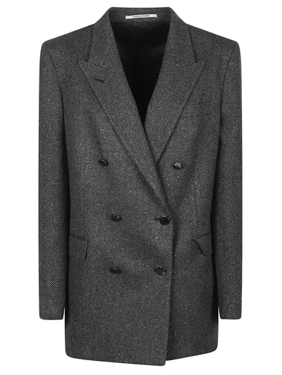 Tagliatore Jasmine Herringbone Double-breasted Peacoat In Black