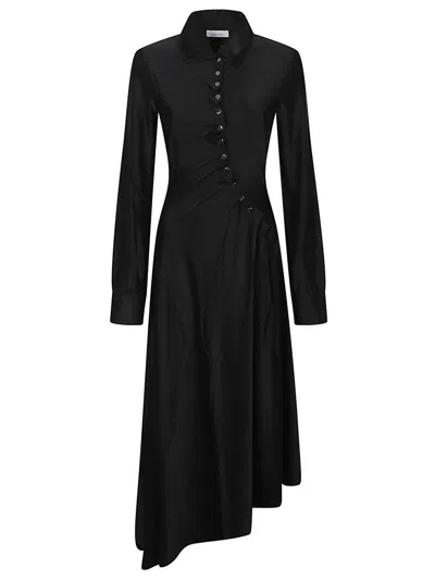 Rabanne Stretch Viscose Draped Midi Dress In Black