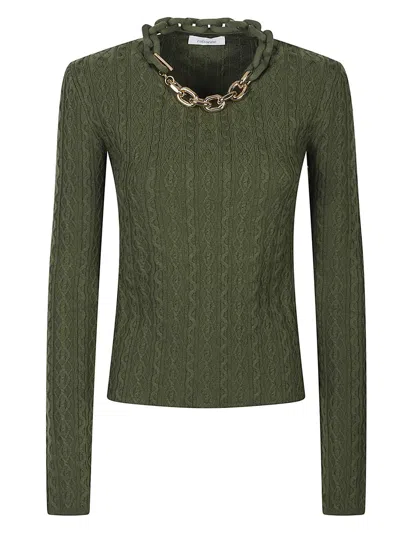 Rabanne Khaki Sweater With  'xl Link' Chain Applied In Green