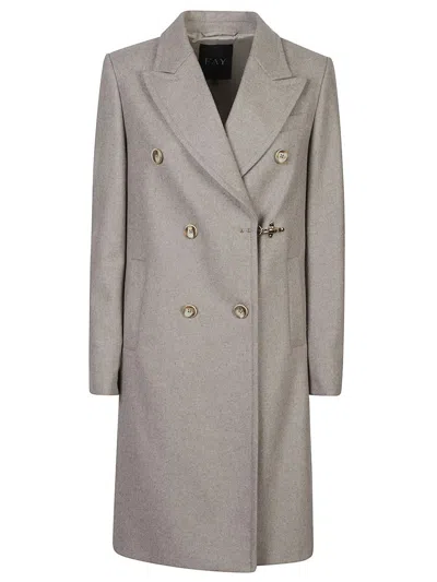 Fay Double-breasted Coat With Hook In Gray