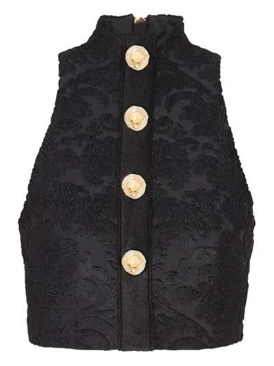 Balmain Baroque-pattern Buttoned Top In Black
