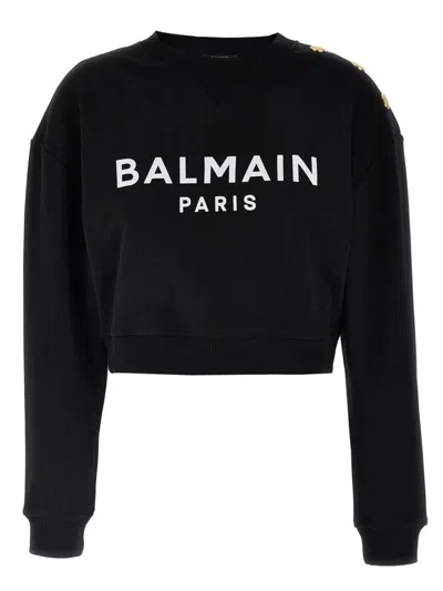 Balmain Biologic Cotton Sweatshirt With Frontal Logo In Black