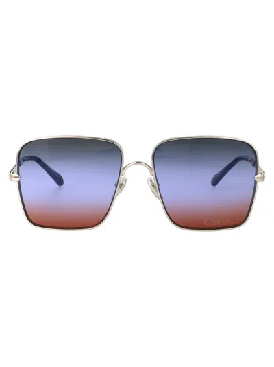 Chloé Silver-silver-green Metal Sunglasses In Neutral