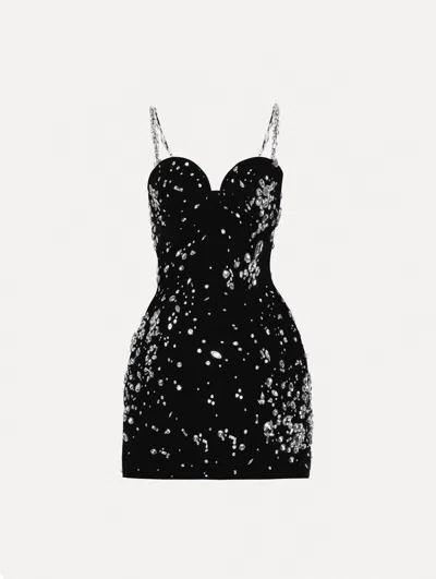 Oscar De La Renta Crystal-embellished Cupro-blend Mini Dress In Black