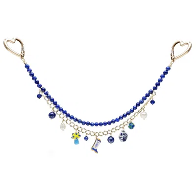 Farra Women's Blue Lapis With Mushroom And Boots Double Layers Chain Bag Charm In Blue