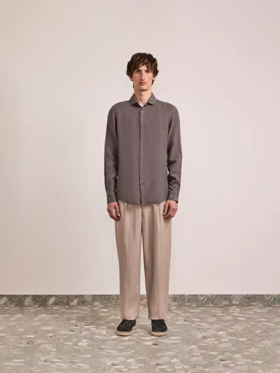 Frescobol Carioca Antonio Linen Shirt In Brown