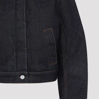 Jacquemus Le Bomber De-nimes Ovalo Blue Jacket With Fur Collar And Two Front Welt Pockets In Denim Woman In Blue