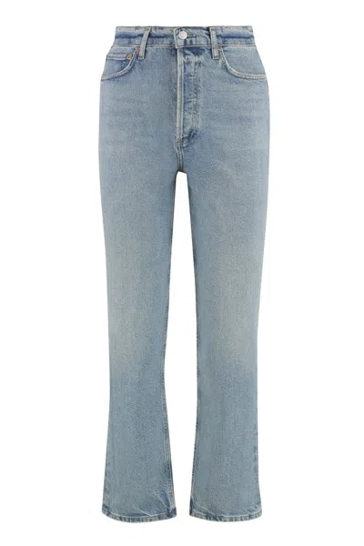 Agolde Straight Leg Denim Trousers With Belt Loops In Blue
