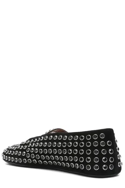 Alaïa Embellished Black Suede Ballet Flats In Animal Print