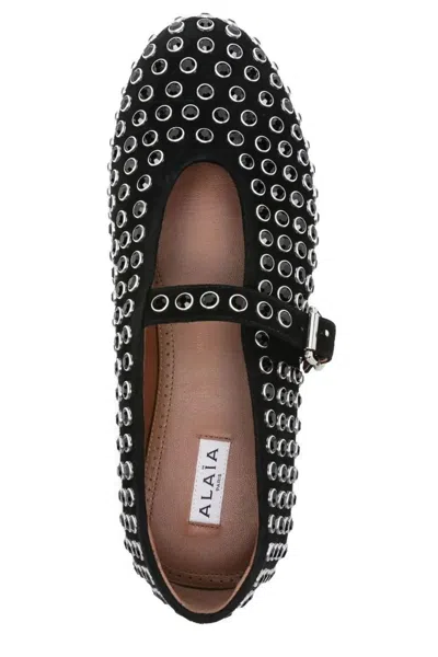 Alaïa Embellished Black Suede Ballet Flats In Animal Print