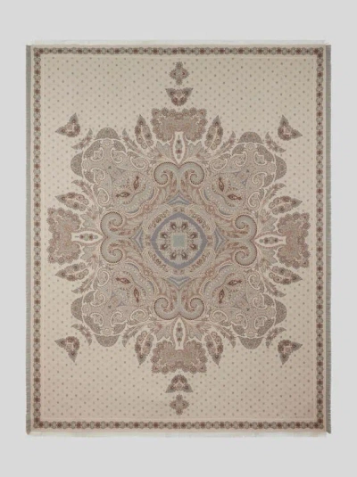 Etro , Plaid Aus Wolle Mit Platziertem Print, Beige In Gray