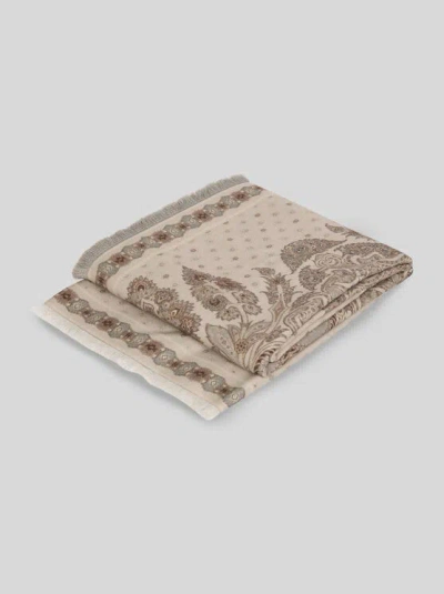 Etro , Plaid Aus Wolle Mit Platziertem Print, Beige In Gray
