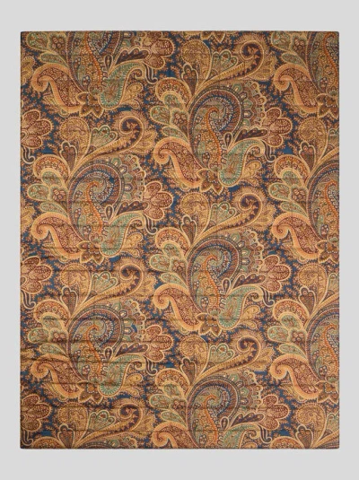 Etro , Abgestepptes Plaid Aus Baumwolle Mit Floralem Motiv, Blau In Brown